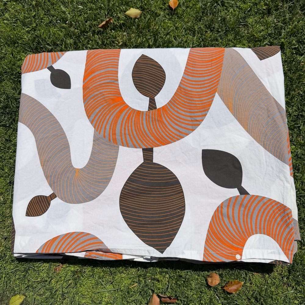 Vintage IKEA Kajsa Trad Vines Queen Size Duvet Cover Orange Brown 81x100 READ